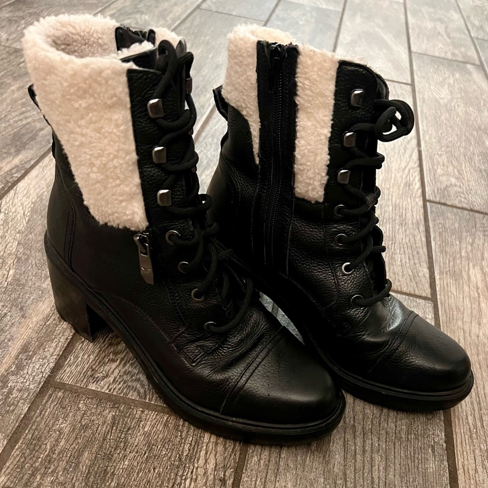 Marc Fisher Women's Lace-Up 3-inch Heel Combat Bootie Black Size: 9